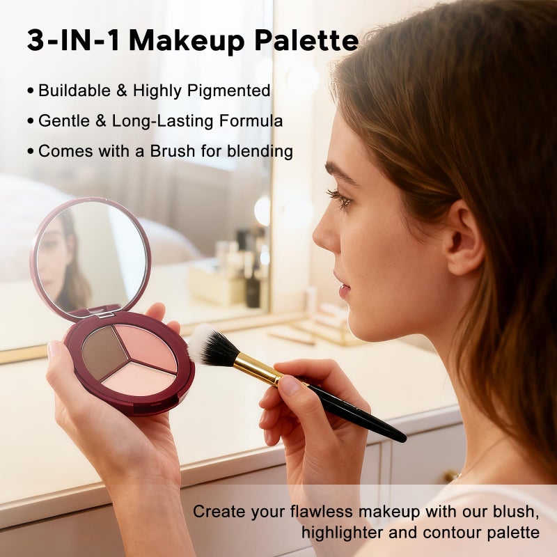 Color Nymph 3-in-1 Contour Palette - Blush Bronzer Highlighter Makeup Palettes for Medium to Tan Skin | Vegan Cruelty-Free, Nourishing & Long-lasting Travel Makeup Kit with Shimmer & Matte Powder #03 - Image 3